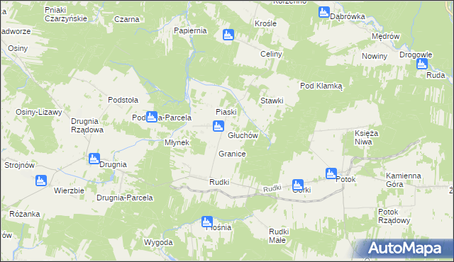 mapa Głuchów gmina Raków, Głuchów gmina Raków na mapie Targeo