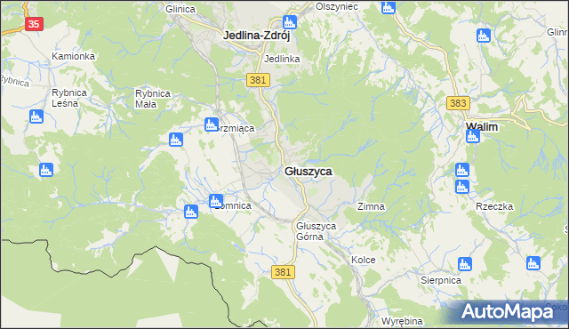 mapa Głuszyca powiat wałbrzyski, Głuszyca powiat wałbrzyski na mapie Targeo