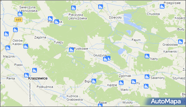 mapa Głuszyna gmina Kraszewice, Głuszyna gmina Kraszewice na mapie Targeo