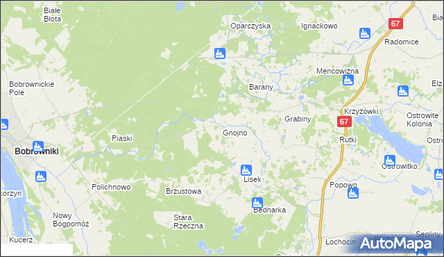 mapa Gnojno gmina Bobrowniki, Gnojno gmina Bobrowniki na mapie Targeo