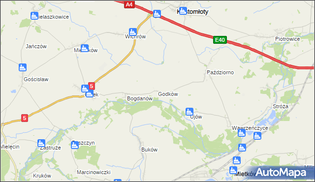 mapa Godków gmina Kostomłoty, Godków gmina Kostomłoty na mapie Targeo