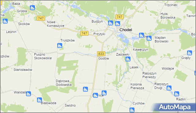 mapa Godów gmina Chodel, Godów gmina Chodel na mapie Targeo