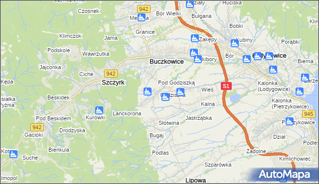 mapa Godziszka gmina Buczkowice, Godziszka gmina Buczkowice na mapie Targeo