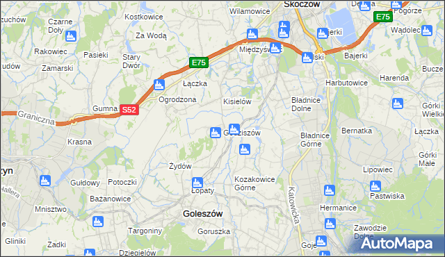 mapa Godziszów gmina Goleszów, Godziszów gmina Goleszów na mapie Targeo