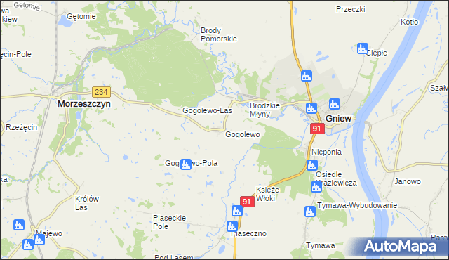mapa Gogolewo gmina Gniew, Gogolewo gmina Gniew na mapie Targeo