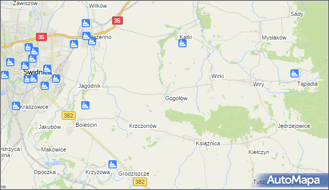 mapa Gogołów gmina Świdnica, Gogołów gmina Świdnica na mapie Targeo