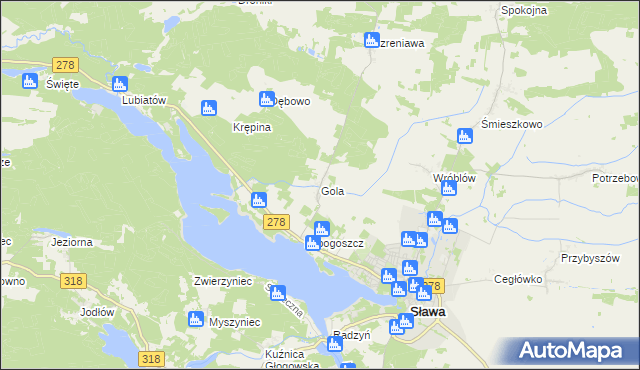 mapa Gola gmina Sława, Gola gmina Sława na mapie Targeo