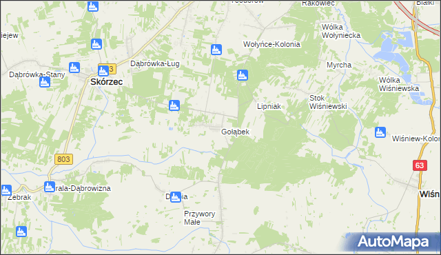 mapa Gołąbek gmina Skórzec, Gołąbek gmina Skórzec na mapie Targeo