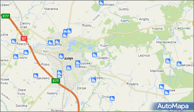 mapa Gołąbki gmina Pasłęk, Gołąbki gmina Pasłęk na mapie Targeo