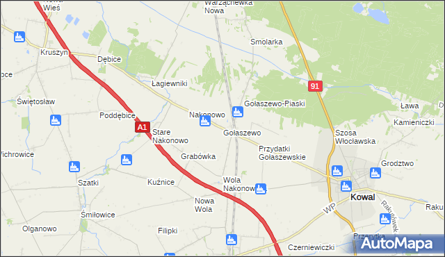 mapa Gołaszewo gmina Kowal, Gołaszewo gmina Kowal na mapie Targeo