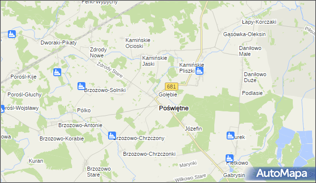 mapa Gołębie gmina Poświętne, Gołębie gmina Poświętne na mapie Targeo