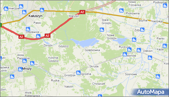 mapa Gołębiówka gmina Kałuszyn, Gołębiówka gmina Kałuszyn na mapie Targeo