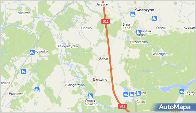 mapa Golica gmina Świeszyno, Golica gmina Świeszyno na mapie Targeo