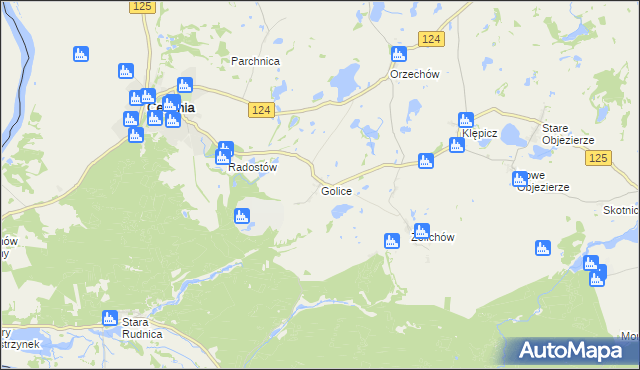 mapa Golice gmina Cedynia, Golice gmina Cedynia na mapie Targeo