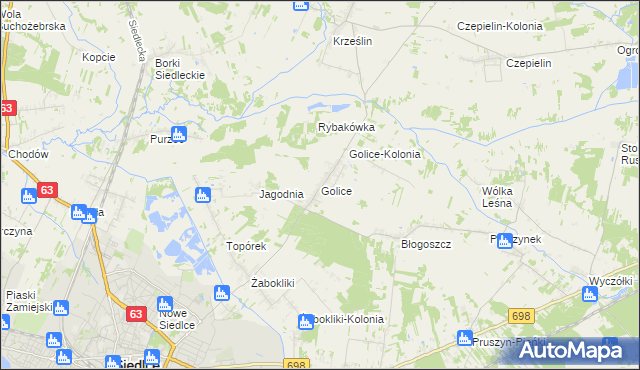 mapa Golice gmina Siedlce, Golice gmina Siedlce na mapie Targeo