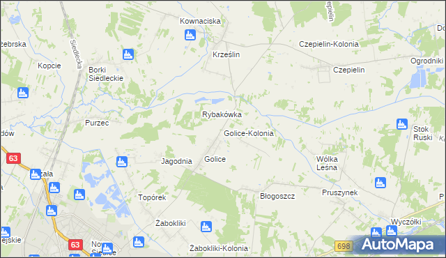 mapa Golice-Kolonia, Golice-Kolonia na mapie Targeo