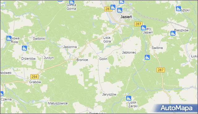 mapa Golin gmina Jasień, Golin gmina Jasień na mapie Targeo
