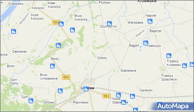 mapa Gołoty gmina Unisław, Gołoty gmina Unisław na mapie Targeo