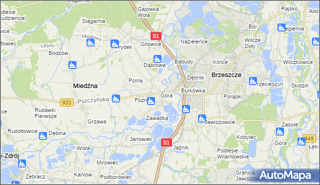 mapa Góra gmina Miedźna, Góra gmina Miedźna na mapie Targeo