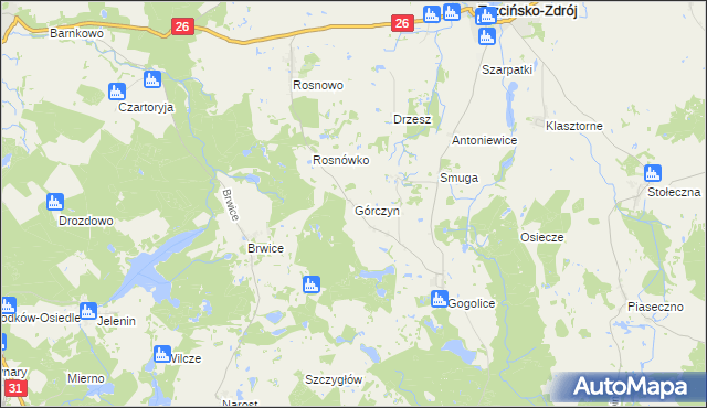 mapa Górczyn gmina Trzcińsko-Zdrój, Górczyn gmina Trzcińsko-Zdrój na mapie Targeo