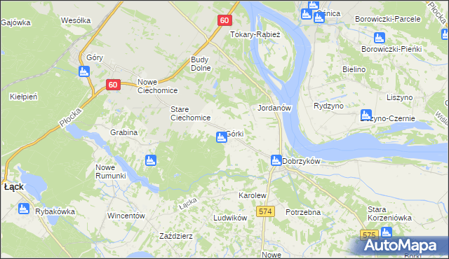 mapa Górki gmina Gąbin, Górki gmina Gąbin na mapie Targeo