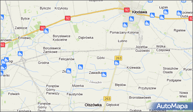 mapa Górki gmina Kłodawa, Górki gmina Kłodawa na mapie Targeo