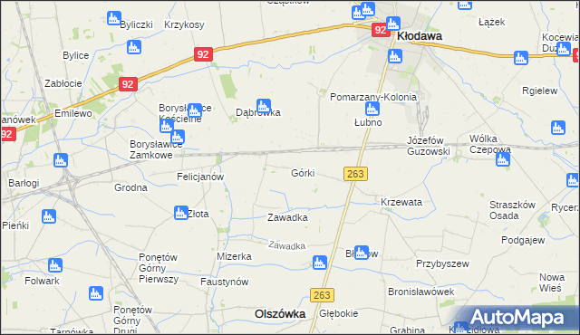 mapa Górki gmina Kłodawa, Górki gmina Kłodawa na mapie Targeo