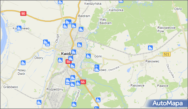 mapa Górki gmina Kwidzyn, Górki gmina Kwidzyn na mapie Targeo