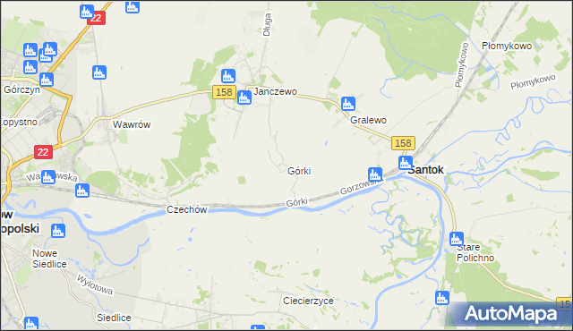 mapa Górki gmina Santok, Górki gmina Santok na mapie Targeo