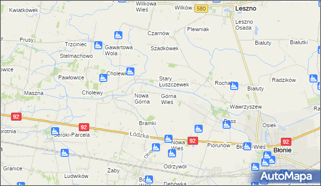 mapa Górna Wieś gmina Błonie, Górna Wieś gmina Błonie na mapie Targeo