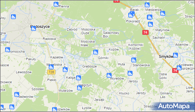 mapa Górniki gmina Radoszyce, Górniki gmina Radoszyce na mapie Targeo