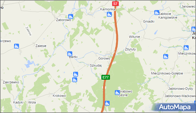 mapa Górowo gmina Kozłowo, Górowo gmina Kozłowo na mapie Targeo