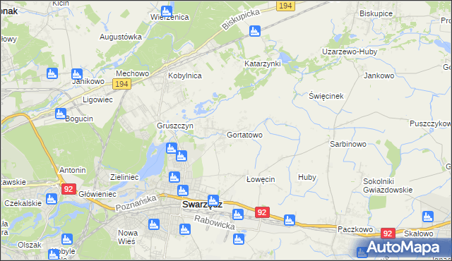 mapa Gortatowo gmina Swarzędz, Gortatowo gmina Swarzędz na mapie Targeo