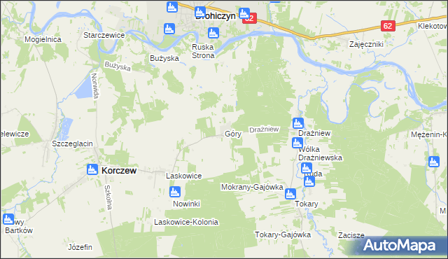 mapa Góry gmina Korczew, Góry gmina Korczew na mapie Targeo