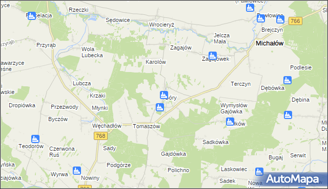 mapa Góry gmina Michałów, Góry gmina Michałów na mapie Targeo