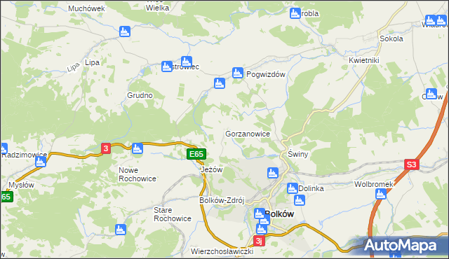 mapa Gorzanowice, Gorzanowice na mapie Targeo