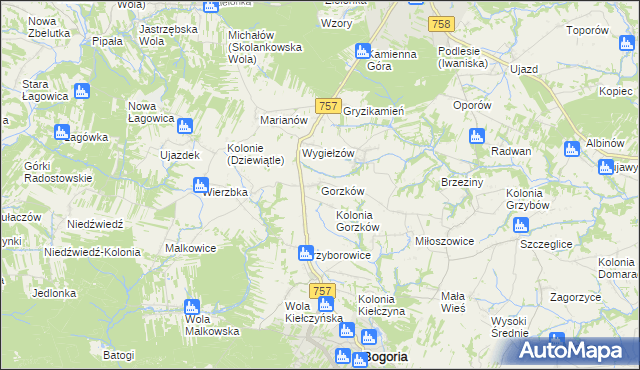 mapa Gorzków gmina Bogoria, Gorzków gmina Bogoria na mapie Targeo