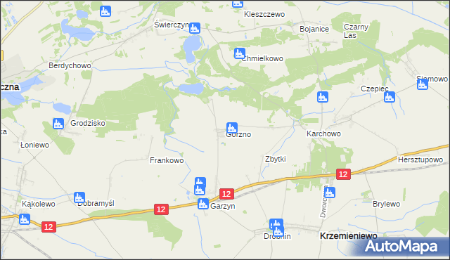 mapa Górzno gmina Krzemieniewo, Górzno gmina Krzemieniewo na mapie Targeo