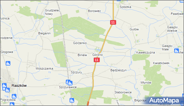 mapa Górzno gmina Ostrów Wielkopolski, Górzno gmina Ostrów Wielkopolski na mapie Targeo