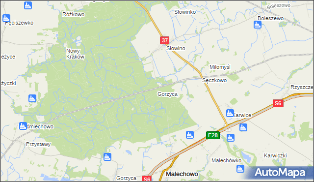 mapa Gorzyca gmina Darłowo, Gorzyca gmina Darłowo na mapie Targeo