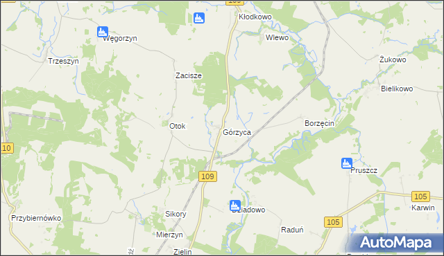 mapa Górzyca gmina Gryfice, Górzyca gmina Gryfice na mapie Targeo