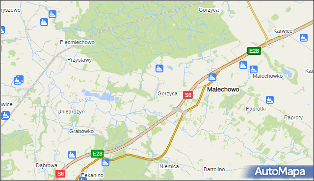 mapa Gorzyca gmina Malechowo, Gorzyca gmina Malechowo na mapie Targeo