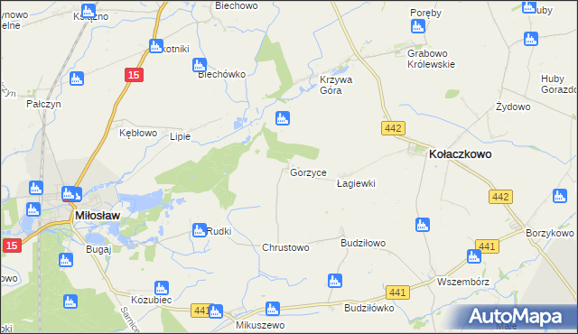 mapa Gorzyce gmina Miłosław, Gorzyce gmina Miłosław na mapie Targeo