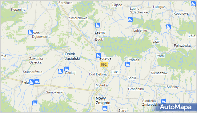 mapa Gorzyce gmina Nowy Żmigród, Gorzyce gmina Nowy Żmigród na mapie Targeo