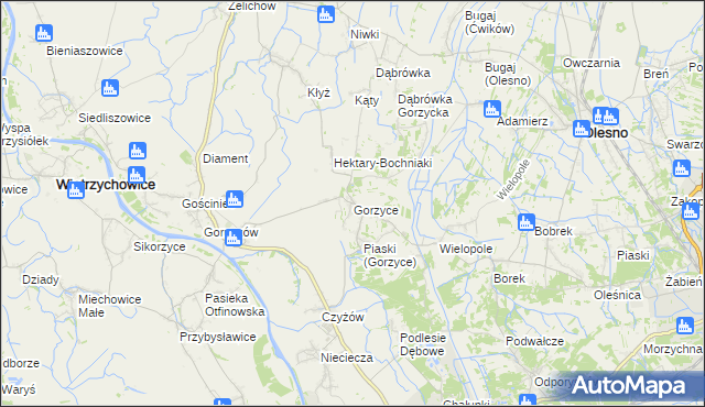 mapa Gorzyce gmina Żabno, Gorzyce gmina Żabno na mapie Targeo