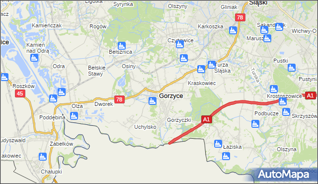 mapa Gorzyce powiat wodzisławski, Gorzyce powiat wodzisławski na mapie Targeo