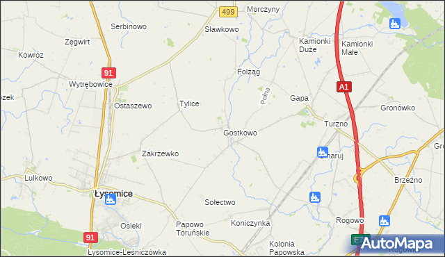 mapa Gostkowo gmina Łysomice, Gostkowo gmina Łysomice na mapie Targeo