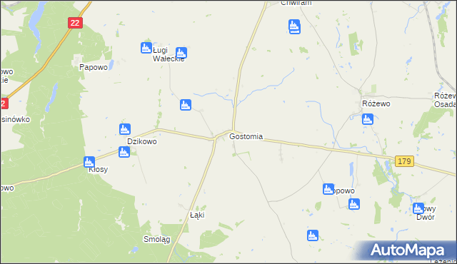 mapa Gostomia gmina Wałcz, Gostomia gmina Wałcz na mapie Targeo