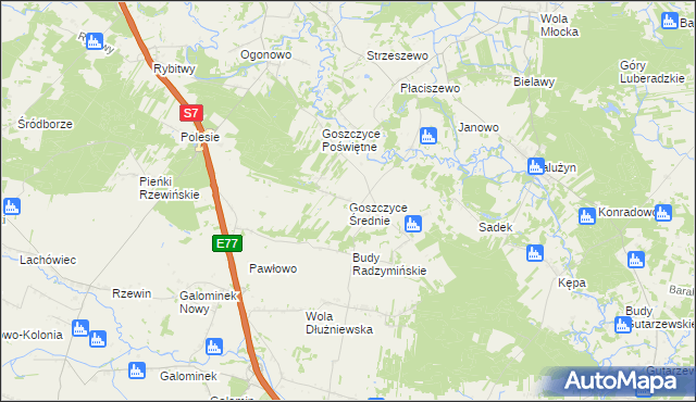 mapa Goszczyce Średnie, Goszczyce Średnie na mapie Targeo