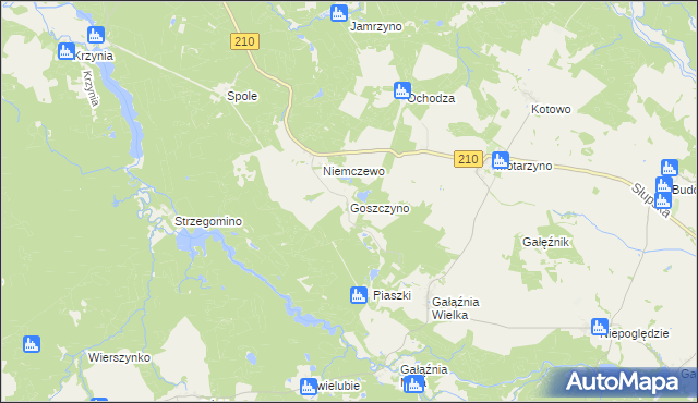 mapa Goszczyno gmina Dębnica Kaszubska, Goszczyno gmina Dębnica Kaszubska na mapie Targeo